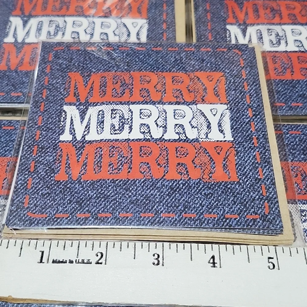 VINTAGE MICHAELS DENIM MERRY MERRY MERRY 30 BLANK NOTE CARDS & ENVELOPES